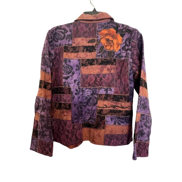 Coldwater Creek Patchwork Floral Lace Jacket Womens Small Purple & Copper Cotton - Picture 2 of 7